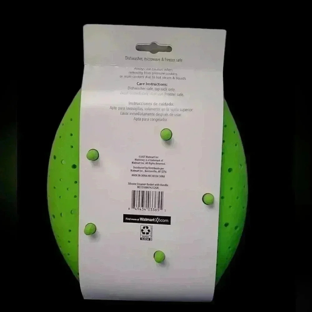Mainstays BPA Free Silicone Steamer Basket with Handle Green - Picture 2 of 5